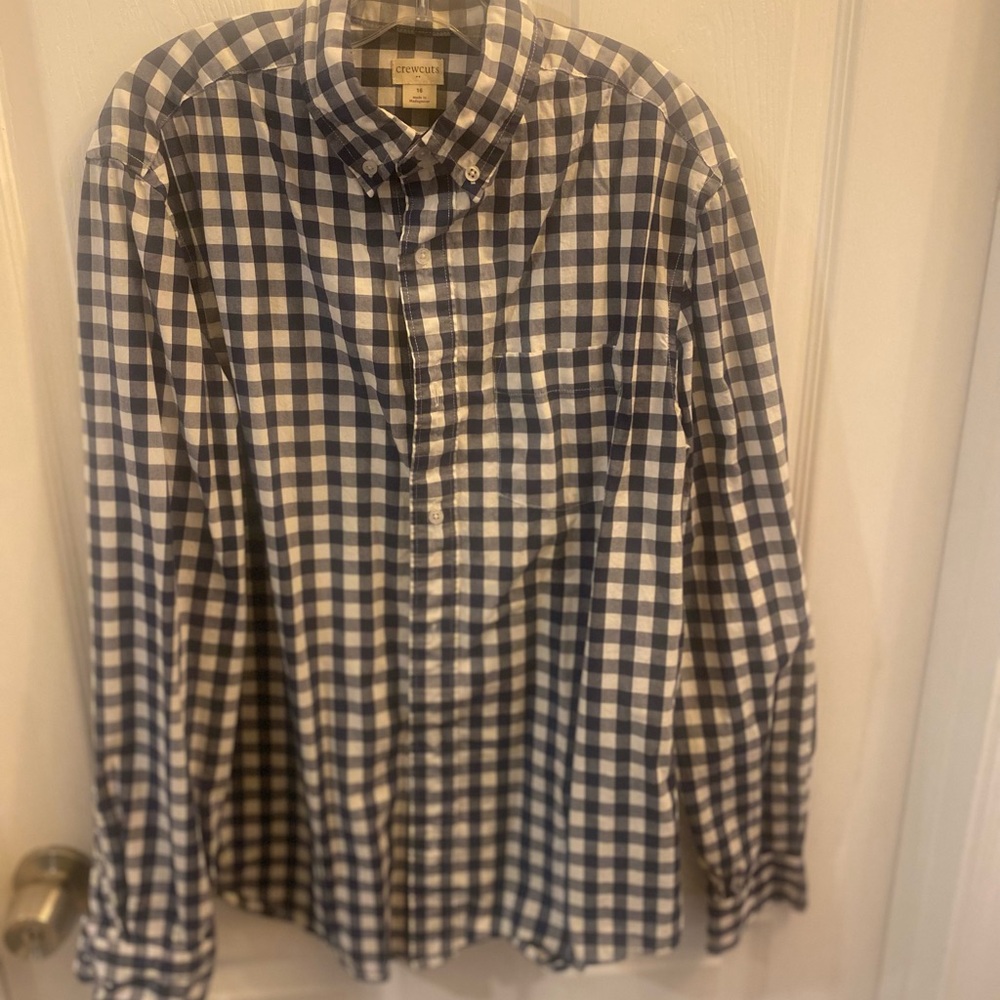 J.Crew Crewcuts Boys Navy & White Gingham Button-Down | Size 16 | Like New